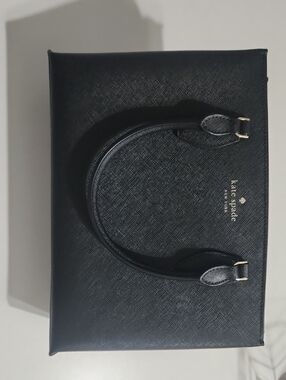 kate spade black saffiano leather tote with gold logo